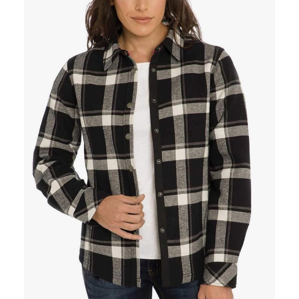 ORVIS Womens Fleeced Lined Button Up Plaid Black Flannel Pinnacle Shirt Jacket S